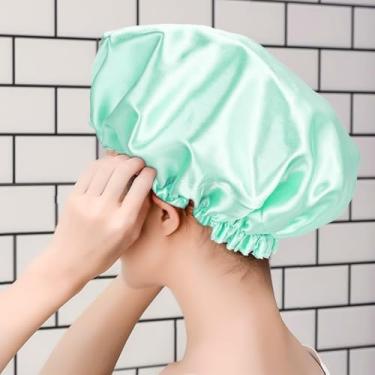 Imagem de 1 pacote de toucas de banho para mulheres, toucas de banho, elásticas reutilizáveis e à prova d'água, touca de cabelo de camada dupla, chapéu de banho de cabelo de proteção ambiental (ciano)