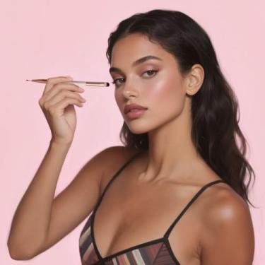 Imagem de Pincel de maquiagem de ponta dupla - delineador fino e ponta plana firme para delineador, detalhes de sombra e mistura de cílios inferiores - Ferramenta de precisão para olhos com cerdas sintéticas