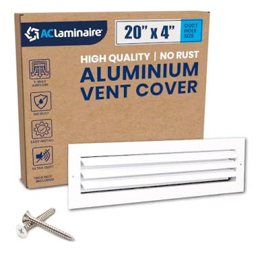 Imagem de Ventilação de fluxo de ar unidirecional de alumínio de 50 x 10 cm (abertura do duto) – Tampa de ventilação HVAC para parede ou teto – Registro de parede HVAC silencioso com amortecedor multi-obturador