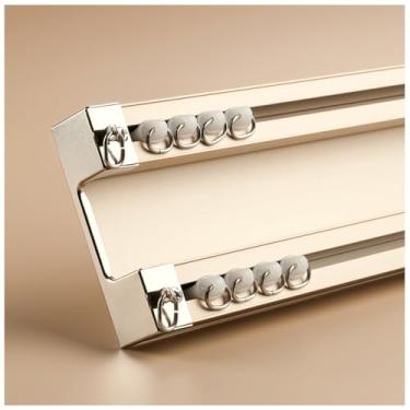 Imagem de Sistema de trilho de cortina de teto resistente - Trilho duplo unido para sala de estar, quarto ou hospital - trilho de cortina deslizante dourado de 2,5 m