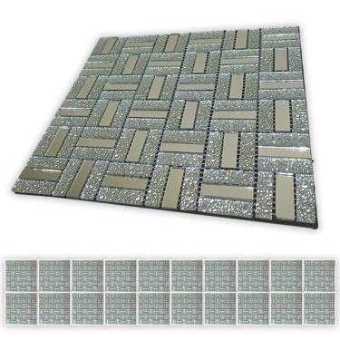 Imagem de Pastilha De Vidro Kit 20 Uni Adesiva Parede Sala Cozinha Banheiro Decorativa Facil Aplicacao Moderna Requintado Reforma