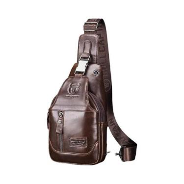 Imagem de Mochila De Ombro Masculina Em Couro Legítimo, Bolsa Transversal Com Ab