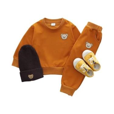 Imagem de Conjunto De Calças De Manga Longa Com Gola Redonda E Estampa De Urso P