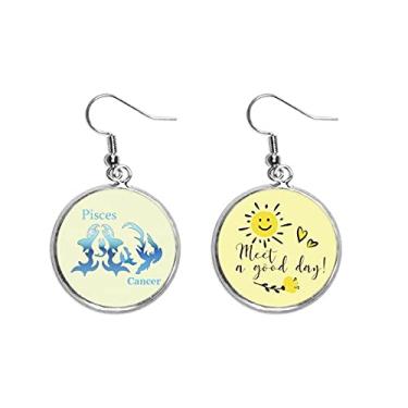 Imagem de Peixes Cancer Par Constelação Orelha Drop Sun Flower Brincos Joias Moda