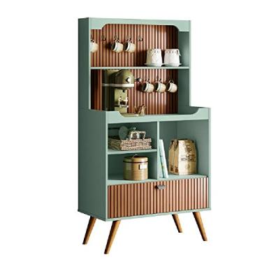 Imagem de Aparador Buffet Cantinho do Café Rubi 1 Porta 3 Nichos Ripado 3D Pés Retrô Menta/Madeirado Tauari Lukaliam