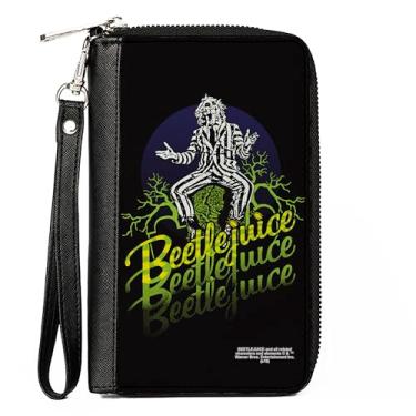 Imagem de Buckle-Down Carteira feminina de poliuretano com zíper retangular - Beetlejuice, 19 x 11,4 cm