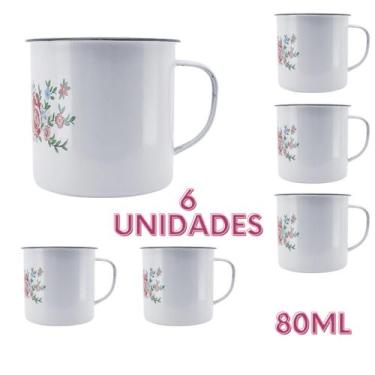 Imagem de Caneca Esmaltada Com Desenho 80ml Retro kit 6 unidades - Leão Verde
