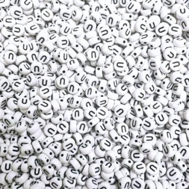 Imagem de 100 Miçangas Vogal Letra Separada Entremeio Missanga (U - Branco e Preto)