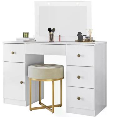 Imagem de Penteadeira Camarim Com Espelho 9904 Branco Moval Branco