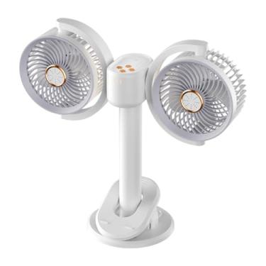 Imagem de Ioensy Clipe de ventilador de cabeça dupla no ventilador recarregável com o timer portátil com fã de mesa de luz noturna para o escritório de escalada de