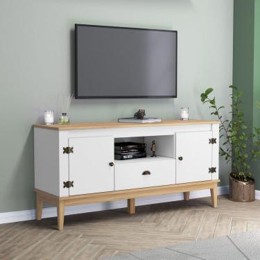 Imagem de Rack - Colonial 135x66x41 Cm 2 Portas 1 Gaveta Mel - Branco