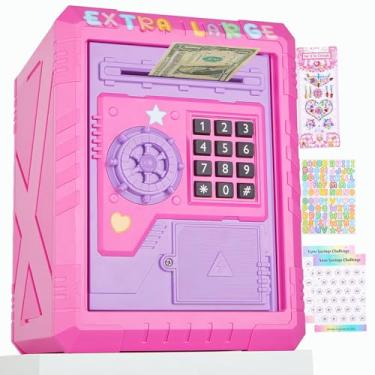 Imagem de Cofrinho grande para crianças cofrinho eletrônico com trava de senha, cofre seguro para meninos e meninas, caixa econômica para crianças, rosa