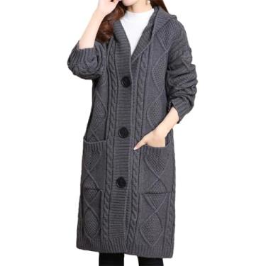 Imagem de Suéter Com Capuz Feminino Cardigan Longo Outono E Inverno Solto Engrossado Quente Malha Trespassado Trespassado, Dark Gray9, 5XL
