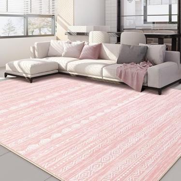 Imagem de Nakagishi Tapetes rosa para quarto de meninas: 19 x 23 lavável boho grande neutro fofo macio tapete moderno piso interno antiderrapante tapete para sala de estar berçário crianças sala de jogos quarto