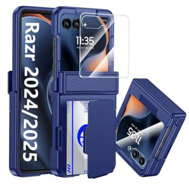 Imagem de CENMASO Capa para Motorola Razr 2025/Razr 2024 com suporte para cartão [bloqueio RFID] e proteção de dobradiça e protetor de tela HD, capa de celular robusta à prova de choque para Moto Razr 2025/2024