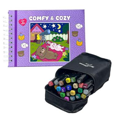 Imagem de Pensou Comprou Livro De Colorir Comfy Cozy Capa Dura 24 Marcadores Ponta Dupla Papel Grosso Colorir Criatividade Adultos Crianças Antiestresse (Roxo)
