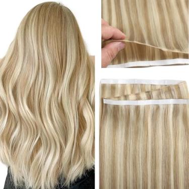 Imagem de Lacer Tape in Hair Extensions Genius Weft Cabelo Humano Real Amarrado à Mão Cor Marrom Claro Fita de Trama Destaque em 50G 45 cm