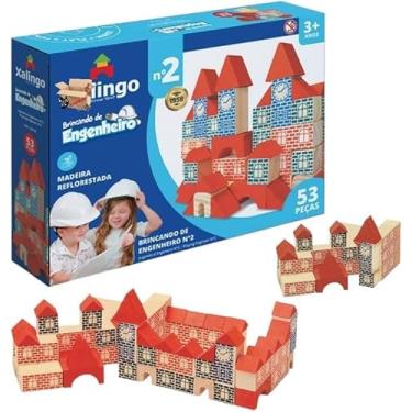Imagem de Brinquedo Pedagógico Educativo Blocos De Montar Em Madeira Engenheiro N 2 53 Pçs (53 peças)