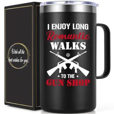 Imagem de Qtencas Presentes para proprietários de armas, caneca de arma, caneca de café isolada de aço inoxidável de 590 ml, presentes de caça para homens, presente de aniversário de Natal para amantes de armas