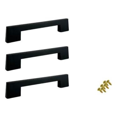 Imagem de Kit 3 Puxador 128mm Móveis Gaveta Porta Armário Roupeiro - Preto - Alç