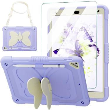 Imagem de Capa para iPad 9ª geração de 10,2 polegadas com protetor de tela, suporte de borboleta, alça de ombro, suporte de lápis, capa robusta para iPad 9ª 8ª geração 2021 2020 2019, roxa
