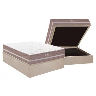 Imagem de Conjunto Box Baú Casal: Colchão Molas Herval Maxspring Livorno + Base Crc Suede Clean (138x188)