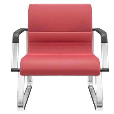 Imagem de Cadeira De Escritório Recepção Com Braço Fixa Cromada Lev P03 Vinil Vermelho - Lyam Decor