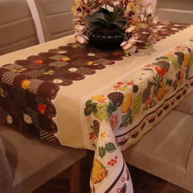 Imagem de Toalha de Mesa de Linhão Elegante e Durável - 4 6 ou 8 Lugares Tecido Sofisticado e Resistente (Frutas 3,4 Lugares)