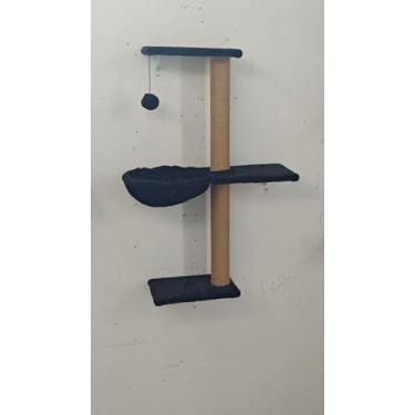 Imagem de Prateleiras de parede 5 em 1 para gatos (madeira natural + veludo + sisal), carga máxima de 20 kg, móveis para gatos montados na parede para alpinistas, sistema de escalada de gatos de madeira para