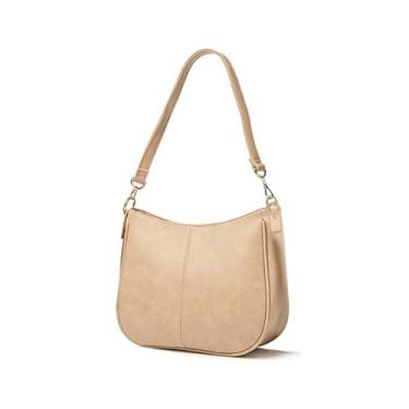 Imagem de Bolsa de couro feminina média fofa bolsa Hobo bolsa axila, bolsa transversal, bolsa de mão, tamanho médio N+ Modo uso multi-cenas alças de ombro ajustáveis, vários compartimentos, fecho de zíper (bege