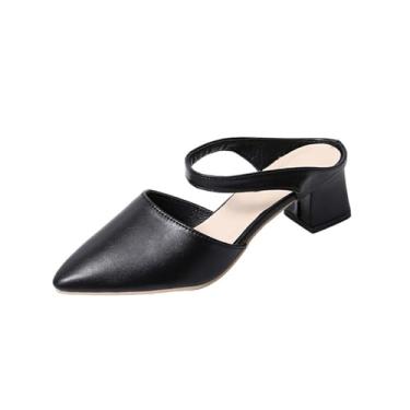Imagem de Sapato feminino casual confortável bico fino bico fechado salto alto mules plus size sólido disponível em muitos acessórios, Preto, 34