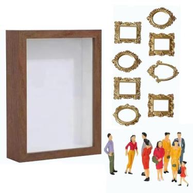Imagem de Caixa de Sombra DIY Mini Museu com Molduras Douradas e Figuras, Kit de Moldura para Fotos e Memórias da Família (Brown frame - with light)