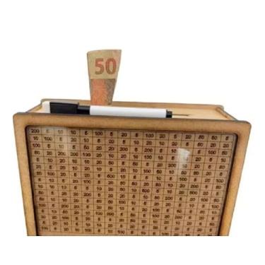 Imagem de Cofrinho Caixa de MDF Desafio Japonês 10000, Cofre de Madeira para Guardar Dinheiro, 20x15 cm