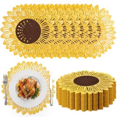 Imagem de Havawish 50 peças de jogo americano de girassol, descartável, 33 cm, de papel redondo cortado a granel, girassóis, tapete de mesa descartável, decoração para sol, flor, primavera, jantar, casamento