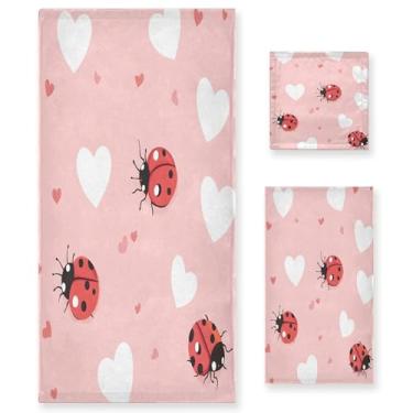 Imagem de xigua Conjunto de toalhas de banheiro joaninhas absorvente macio 3 peças toalha de banho toalha de mão toalhas decorativas para banheiro, academia, hotel, praia, piscina