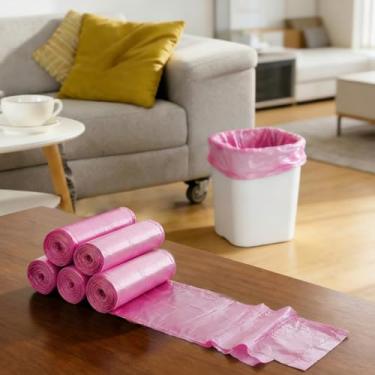 Imagem de Saco de lixo com cordão, 100 peças, pequenos sacos de lixo à prova de vazamento, pequenos sacos de lixo sem perfume, minicestro de lixo de 15 litros para escritório, quarto, banheiro, vermelho