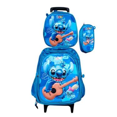 Imagem de Kit Mochila Stitch Para Menino em 3D com Rodinhas + Lancheira Térmica 