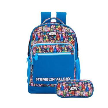 Imagem de Kit Mochila De Costas Stumble Guys Escolar E Estojo Meninos Cor:Azul -