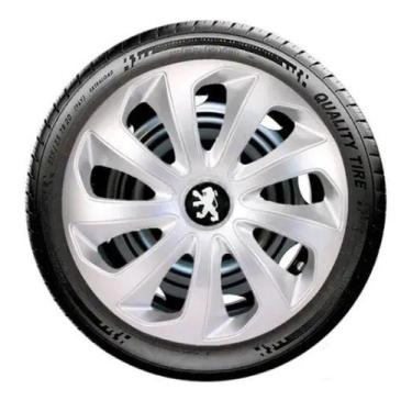 Imagem de Kit Jogo Calota Peugeot 206 207 307 Aro 13 Prata Com Emblema - ELITTE 
