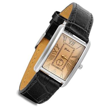 Imagem de Relógio quadrado das mulheres retro vintage prata tom caso crocodilo padrão de couro preto negócio casual vestido pulseira relógio relógio de pulso