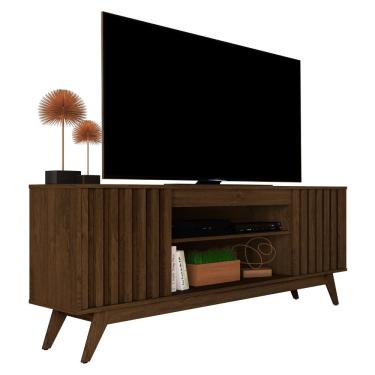 Imagem de Rack para TV 60" Ripado Sala Pequena 2 Portas Malibu Wood Cedro Giga Moveis