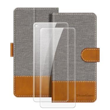 Imagem de MILEGOO Capa de couro magnética para Nokia 215 4G 2024 com carteira e compartimento para cartão + [pacote com 2] protetor de tela de vidro temperado para Nokia 215 4G 2024 (2,8 polegadas) cinza