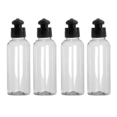 Imagem de Kit 4 Frascos Tampa Push 240ml Viagem Shampoo Creme Sabonete - EonStor