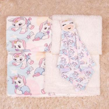 Imagem de Kit Cobertor com Naninha para Bebê 2 pcs - Miguel Baby, Unicórnio