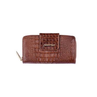 Imagem de Carteira de couro grande Cindy Feminino whisky croco - Andrea Vinci, W
