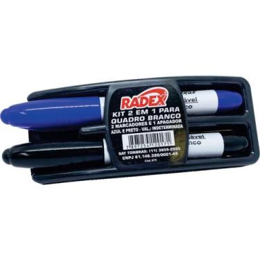 Imagem de Kit Pincel Quadro Branco Azul e Preto com Apagador - Radex