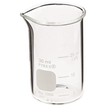 Imagem de Corning Pyrex Borosilicate Glass Low Form Griffin Beaker, Graduated, 53mm H, 30ml Capacity (Case of 48)