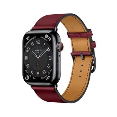 Imagem de DONEGANI Pulseira de couro LB1 para Apple Watch Se Ultra 2 de 40 mm, 44 mm, 46 mm, 42 mm, 45 mm, 41 mm, 38 mm, 49 mm, séries 10, 9, 8, 7, 6, 5, 4 e 3, 3, vermelho bordô