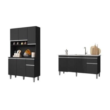 Imagem de Balcão de Pia Tatiane 150m  Sem Tampo e Cozinha Kit Márcia Compacta Pr