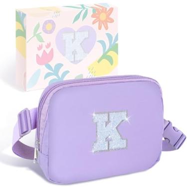 Imagem de COSHAYSOO Pochete de cintura pequena com alça ajustável com patch de letra inicial para mulheres, adolescentes, meninas, viagens, academia, caminhada, bolsa de viagem transversal, bolsa moderna,